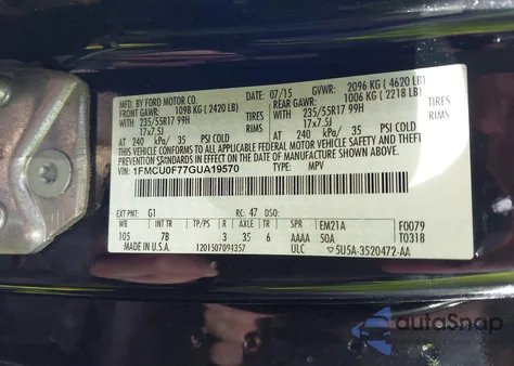 2016 Ford Escape S from USA, damaged, VIN 1FMCU0F77GUA19570